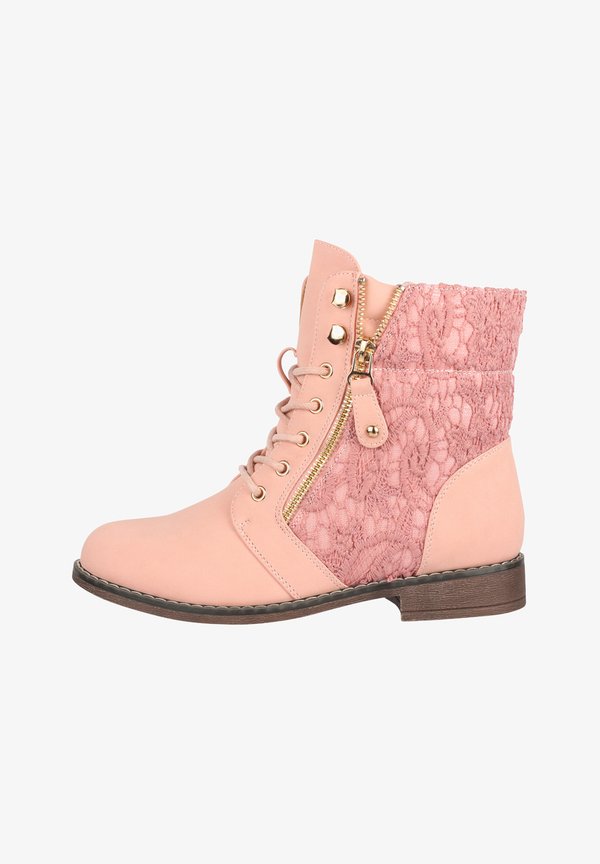 Worker Boots Stiefeletten Rosa 39 HERBST Schnürstiefelette Rosa