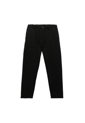 Schwarze Sweatpants aus weichem Stoff, mit einem elastischen Bund und Kordelzug, tapered Beinen und gesteppten Saumdetails.