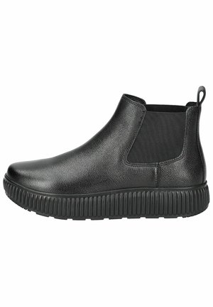 Bottines noires à enfiler en cuir texturé, dotées de panneaux latéraux élastiques, d'un bout rond et d'une semelle en caoutchouc nervuré.