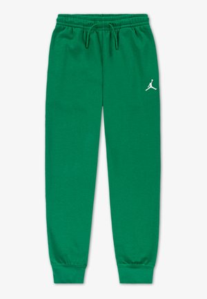 Groene joggingbroek met elastische tailleband en boorden, met een klein wit Jumpman-logo op de rechterdij.