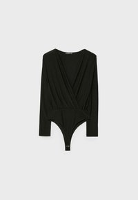 SURPLICE NECKLINE BODYSUIT WITH SHOULDERS  - Långärmad tröja - black