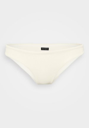 Eivorene Ripp-Bikini-Unterteil mit breitem Bund, glatter Textur und einem kleinen schwarzen Markenlabel auf der Vorderseite.