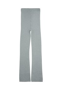 Grijze geribbelde legging met een brede elastische tailleband, voorzien van een recht benen ontwerp en zachte textuur, geschikt voor casual kleding.
