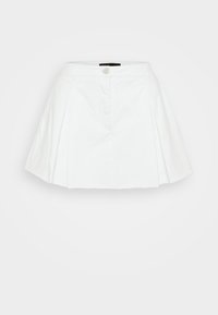 Biała plisowana spódnica wykonana z bawełny. Posiada zapięcie na guziki i dwie boczne kieszenie. Dół prosto wykończony, o luźnym kroju.