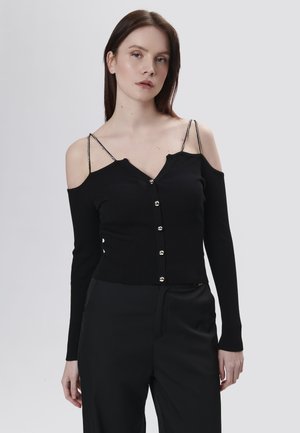 OFF-SHOULDER RIBBED - Trui - black