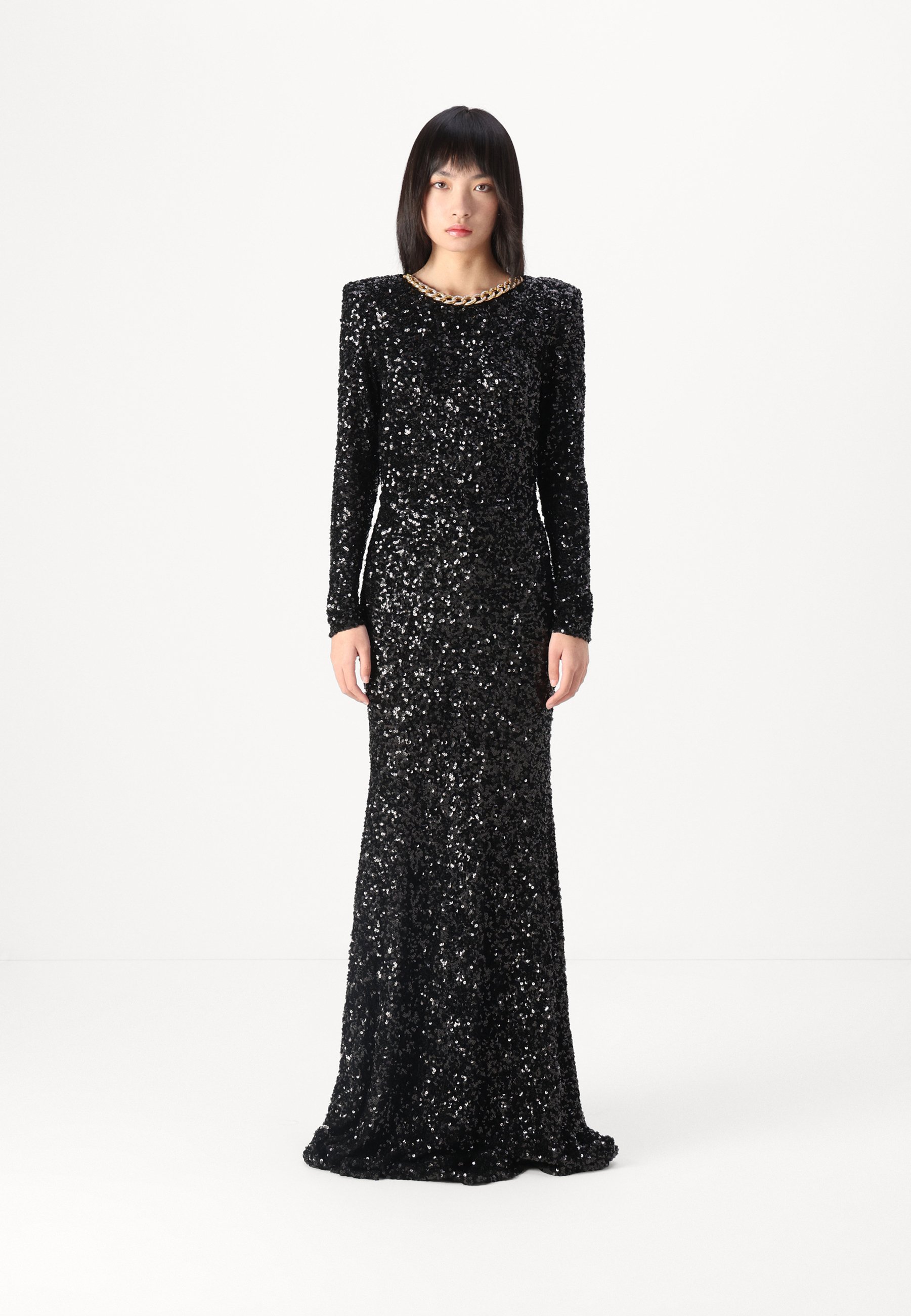 slim fit dress slacks Elisabetta Franchi, Abito Lungo in Velluto e Paillettes con Cut Out Nero   Formicashop