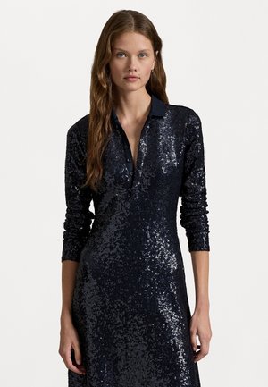 SEQUINED STRETCH POLO DRESS - Koktélruha / Partiruha - deep navy