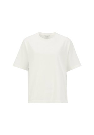 Eenvoudig wit T-shirt met korte mouwen en ronde hals, met een comfortabele pasvorm, weergegeven op een witte achtergrond.