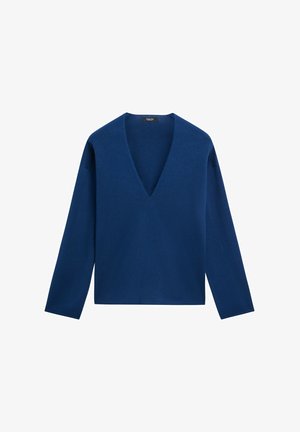 Massimo Dutti, STRIPED V-NECK KNIT SWEATER - Striktrøje - dark blue