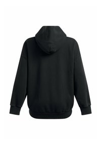 Felpa nera con cappuccio, dalla vestibilità rilassata, in tessuto morbido, dotata di cordoncino per la chiusura del cappuccio e polsini e orlo a costine. Nessun logo o motivo visibile.
