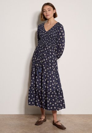 Apricot, SMOCKED FLORAL MIDI DRESS - Jurk - navy