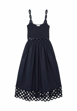 Reiss, REGULAR FIT - RITA RIB-KNIT WOVEN MIX CUT-OUT MIDI DRESS . - Denné šaty - navy