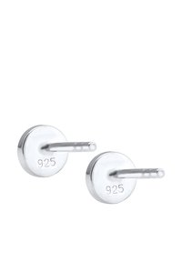 Pendientes de botón de plata de ley con un diseño circular plano, grabados con "925". Presentan un vástago recto y un respaldo seguro.