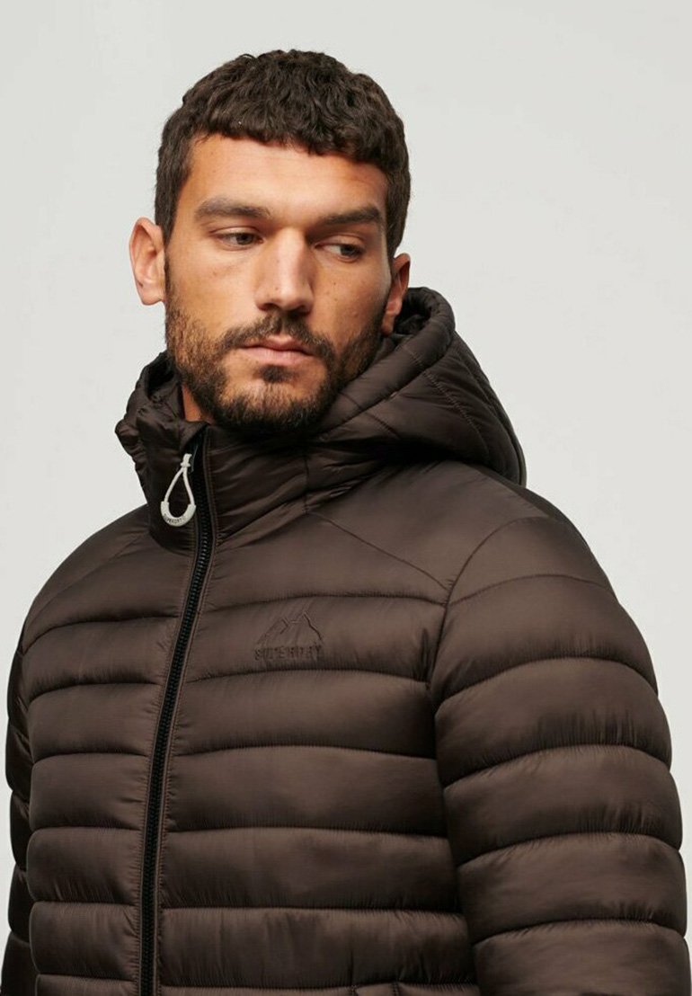 ジャケット・アウター FUJI TWEED CLASSIC COAT BROWN size 6 Superdry Fuji mid-length brown quilted hooded coat with