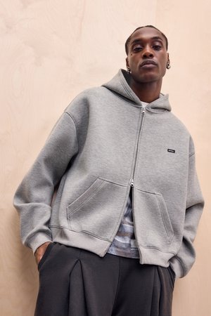 BOXY ZIP HOODIE UNISEX - Sweat zippé - grey