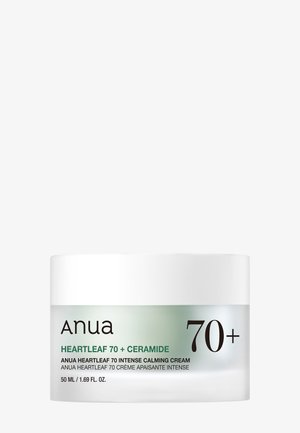 Crème apaisante intense Anua Heartleaf 70+ Céramide dans un pot blanc étiqueté 50 ml pour un soin de la peau calmant.