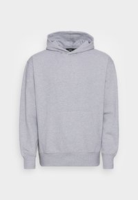 Felpa grigia realizzata in morbido misto cotone. Caratterizzata da un cappuccio con cordino, maniche lunghe, una tasca frontale e polsini e orlo a coste. Design minimalista.