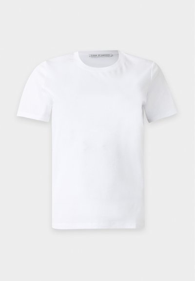 Απλό λευκό κοντομάνικο t-shirt με στρογγυλή λαιμόκοψη και μικρή ετικέτα του brand στο εσωτερικό του γιακά που γράφει "Tiger of Sweden."