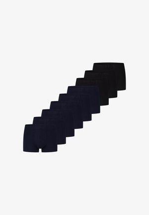 Pakke med ti boxershorts i marineblå og sorte farver. Bomuldsmateriale med elastisk taljebånd og glat tekstur. Ensfarvet design uden mønstre.