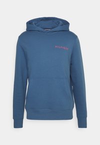 Felpa con cappuccio blu realizzata in misto cotone, con tasca frontale e logo rosso "HILFIGER" sul petto. Tessuto liscio, polsini a costine.