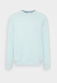 Ljusblå sweatshirt i mjukt tyg, med rund hals, raglanärmar och ribbade muddar och nederkant. Diskret logotypdetalj på bröstet.
