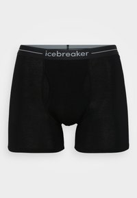 Boxer neri realizzati in tessuto traspirante, con un elastico grigio in vita con il marchio "icebreaker" e un'apertura frontale funzionale.