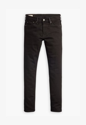 Jeans in denim nero con una vestibilità slim, dotati di un classico design a cinque tasche e cuciture a contrasto. Chiusura tradizionale con bottone in vita.