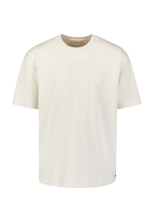 Witte katoenen t-shirt met een ronde hals, korte mouwen, een losse pasvorm en een klein merklabel aan de onderrand.