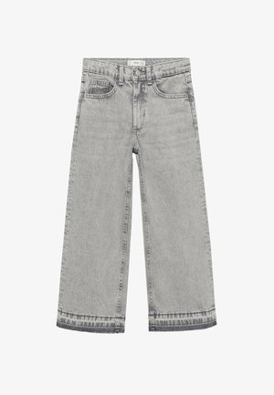 Grijze wijde spijkerbroek, gemaakt van denim, met een vervaagde wassing, een traditionele vijf-pocketontwerp en een raw hemdetail bij de manchetten.