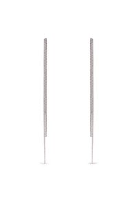 Silver earrings featuring a slender, minimalist design with a twisted rope texture and elongated linear shape.