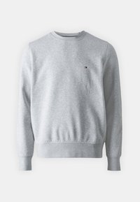 Grå sweatshirt lavet af blødt stof med rund hals, ribbede manchetter og talje. Har et lille, farvet logo på brystet.