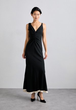 V NECK GATHERED WAIST GOWN - Iltapuku - black