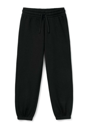 Schwarze Jogginghosen mit elastischem Bund und Bündchen, ausgestattet mit einer vorderen Kordel zum Verstellen der Passform.