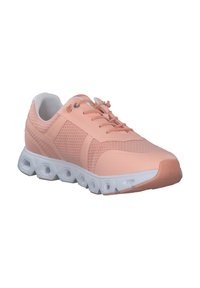 Scarpe da ginnastica rosa chiaro con tomaia in rete, linguetta imbottita e suola in gomma bianca con motivi esagonali per la trazione.