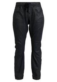 Svart, lätta joggerbyxor med elastisk midja och dragsko, sidofickor och en tapered passform vid anklarna.