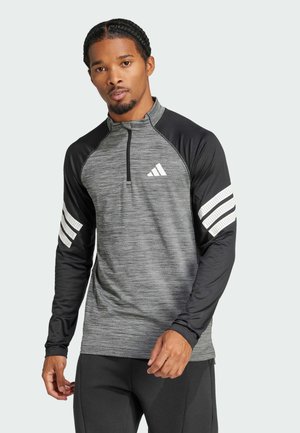 adidas Performance ICON 3-STRIPES 1/4-ZIP LONG-SLEEVE - Langærmet T-shirt - black melange white