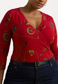 Lauren Ralph Lauren Woman BELTING PRINT JERSEY SURPLICE TOP - Hosszú ujjú felső - red multi