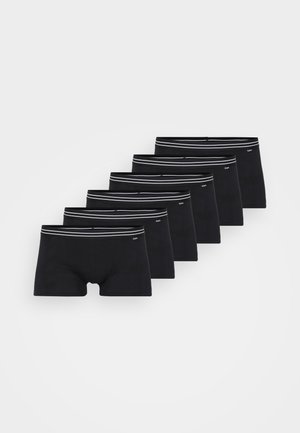 Schwarze Boxer-Shorts mit schmaler Passform, elastischem Bund mit weißen Streifen und weichem Stoff. Set aus sechs identischen Paaren.