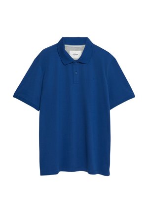 Polo bleu à manches courtes avec deux boutons et col, design uni, fabriqué en tissu coton.