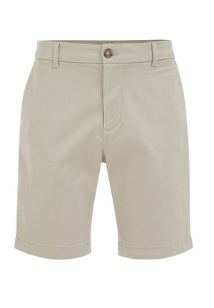 Khaki puuvillased lühikesed püksid sirge lõikega, varustatud nööbi ja lukuga, ees taskud ja puhas alläär.