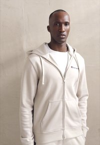 Champion ICONS FULL ZIP HOODIE SMALL LOGO - Cipzáras pulóver - beige