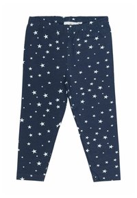 Marineblauwe tights met een wit sterpatroon, gemaakt van zachte stof, met een elastische tailleband voor comfort en gemak.
