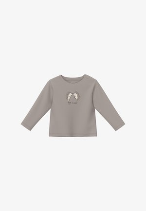 Chemise à manches longues gris clair avec col rond, ornée d'un graphique de deux animaux avec le texte "meilleur ami" en dessous, en coton doux.