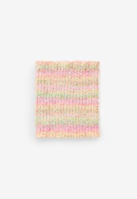 Breikatoen monster in pastelroze, groen en gele strepen. Zachte textuur met een iets vlezige uitstraling, rechthoekige vorm.