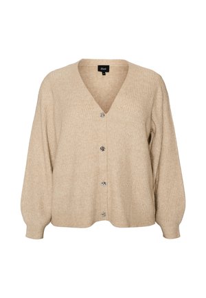 Zizzi, STRICKJACKE MIT V-AUSSCHNITT UND RIPPSTRUKTUR - Ζακέτα - beige