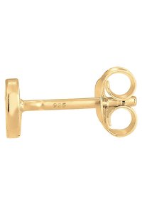 Goldfarbene Steckerohrringe aus 925 Silber. Sie verfügen über ein rundes, flaches Scheiben-Design und einen gebogenen Steg mit einer sicheren Befestigung.