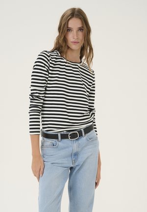 DANA - Long sleeved top - black w off white stripe