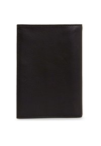 Black leather wallet with a smooth texture, bi-fold design, and neatly stitched edges; no visible hardware or accents.