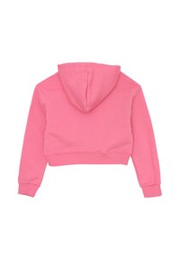 Felpa rosa corta con cappuccio, dotata di maniche lunghe e orlo a coste. Realizzata in tessuto morbido e testurizzato per il massimo comfort.