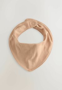 Fular pentru gât în stil bandană, de culoare taupe, realizat dintr-un material moale, cu o formă triunghiulară rotunjită, având o închidere cu snap pentru o ajustare ușoară.